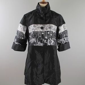 NWT Lindi Black White Rain Jacket Coat Floral Print 1X